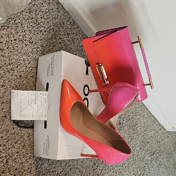 Aldo Shoes - Aldo Two-Tone Pink and Orange Patent Pointed-Toe Stilettos